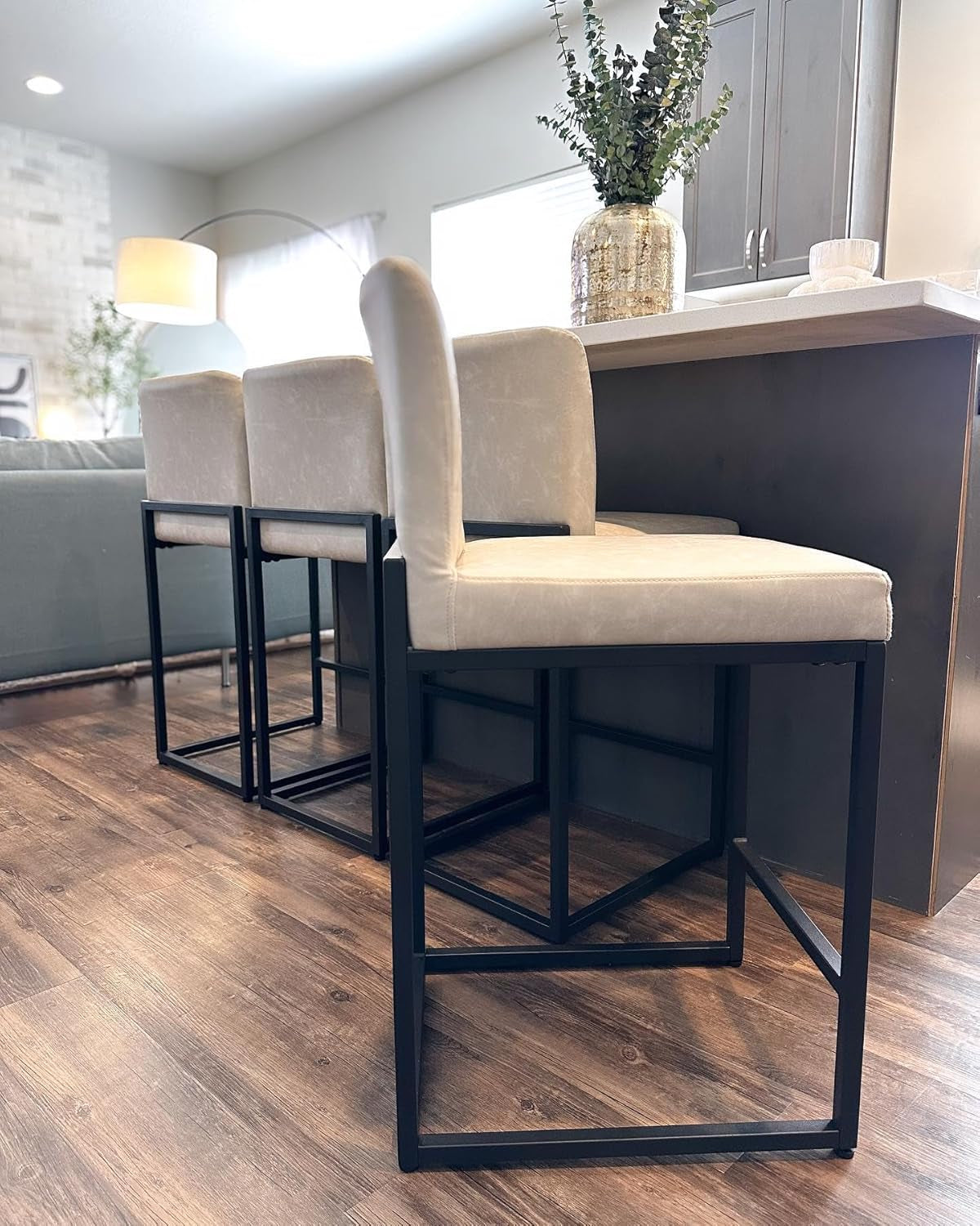 Set Of 4 Counter Height Bar Stools PU Leather With Back