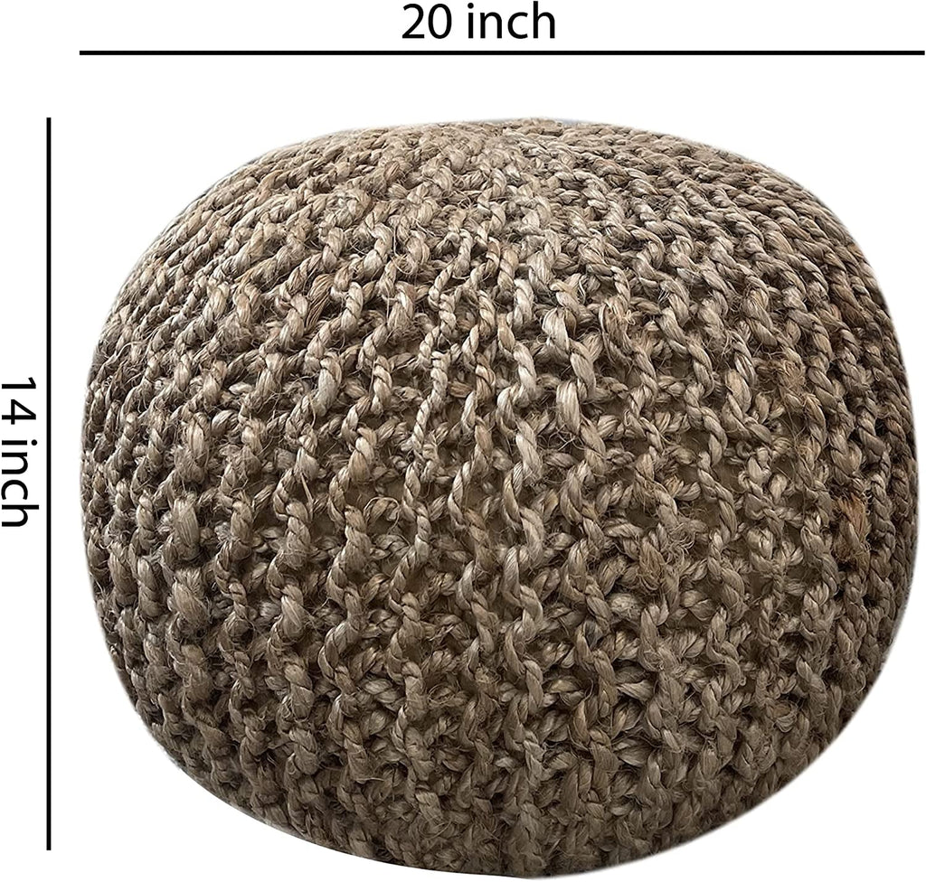 Natural Jute Braided Pouf Ottoman - Versatile Footrest