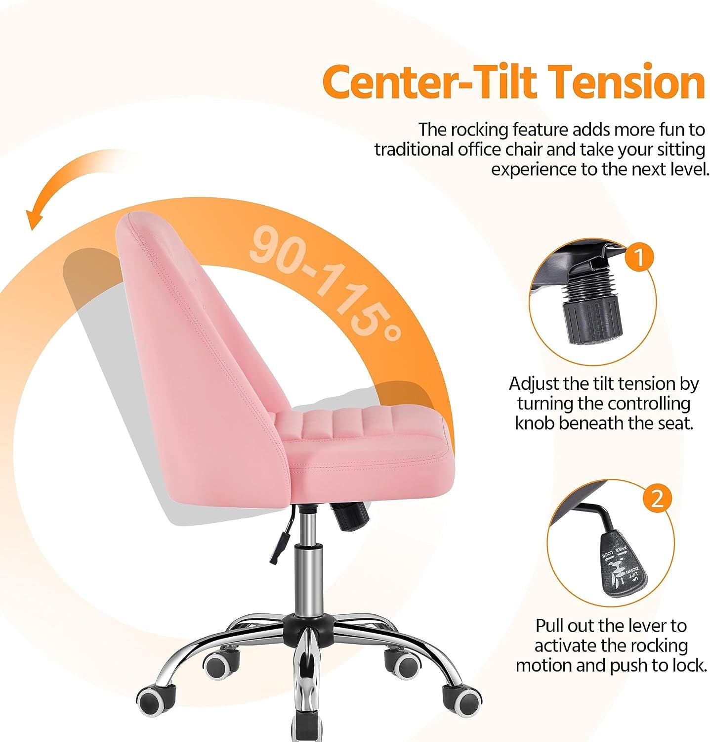 PU Leather Armless Office Chair, Mid Back Desk Chair, Computer Task