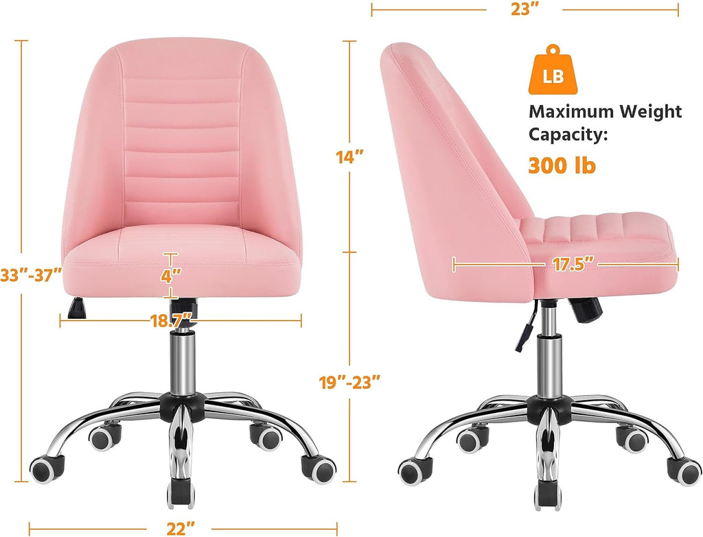 PU Leather Armless Office Chair, Mid Back Desk Chair, Computer Task