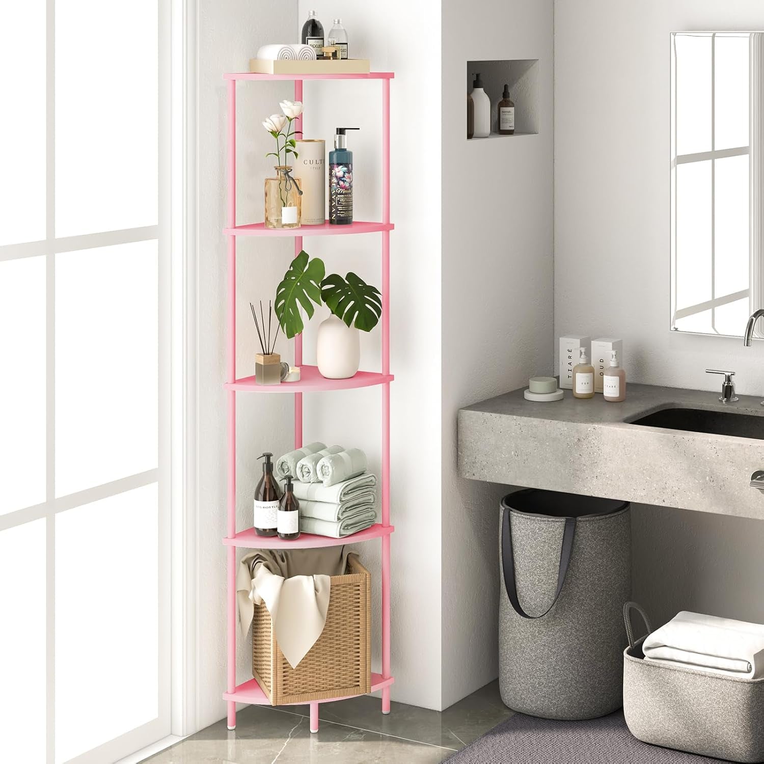 Corner Shelf Stand, 5-Tier Corner Bookshelf, Tall Corner Shelves for