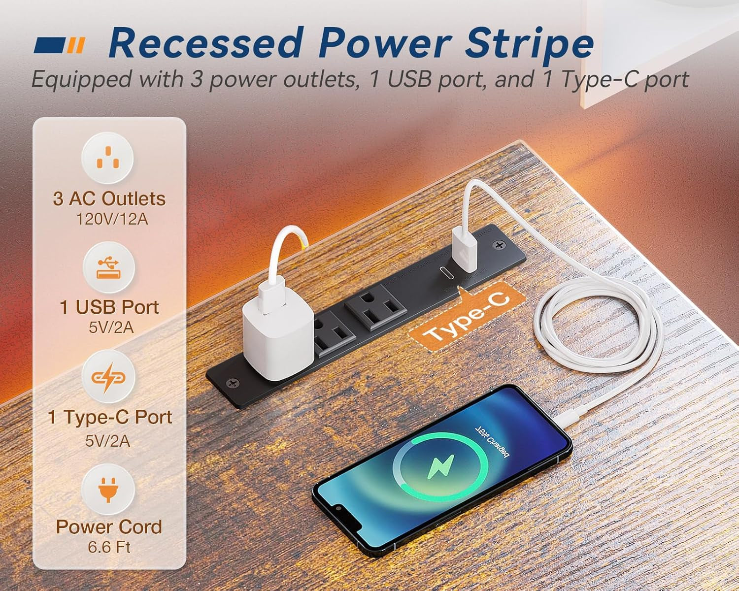 Small Desk with Power Outlets and USB Port Computer Desk for Home
