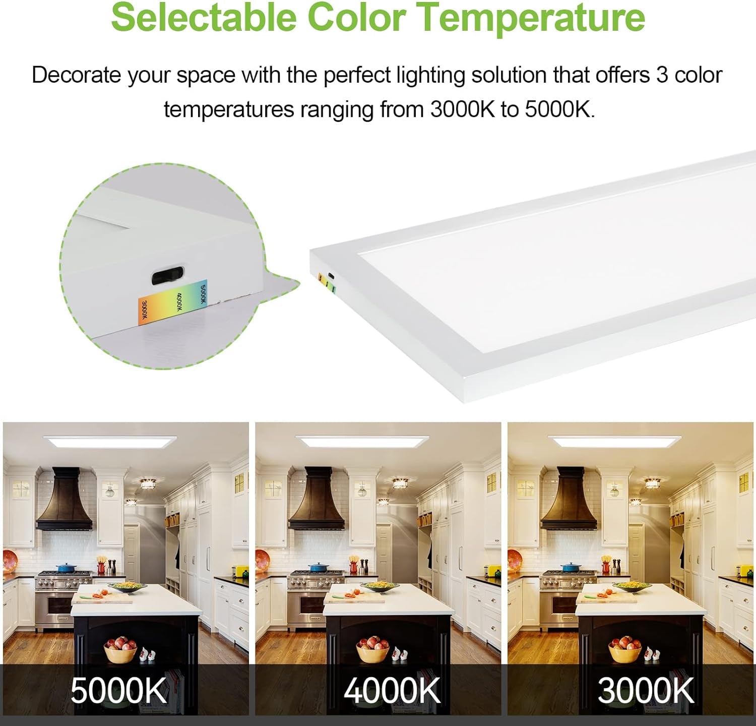 1X4 FT LED Flat Panel Selectable CCT Flush Mount Light,4800Lm,48W