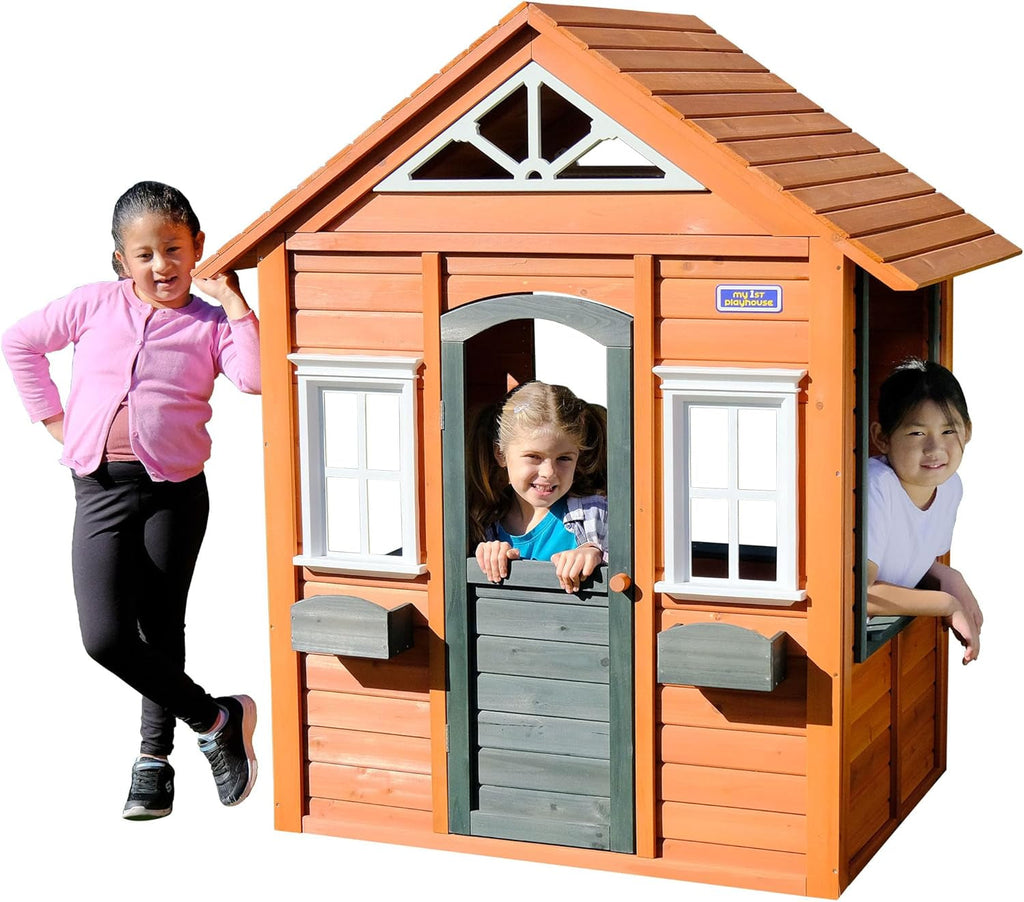 Wooden Playhouse With Open Design And Flower Pot Holders