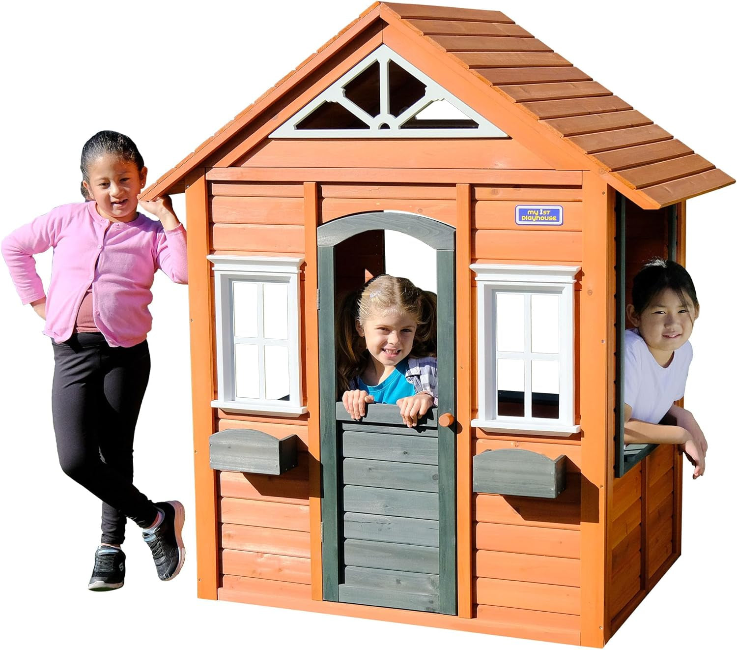 Wooden Playhouse With Open Design And Flower Pot Holders