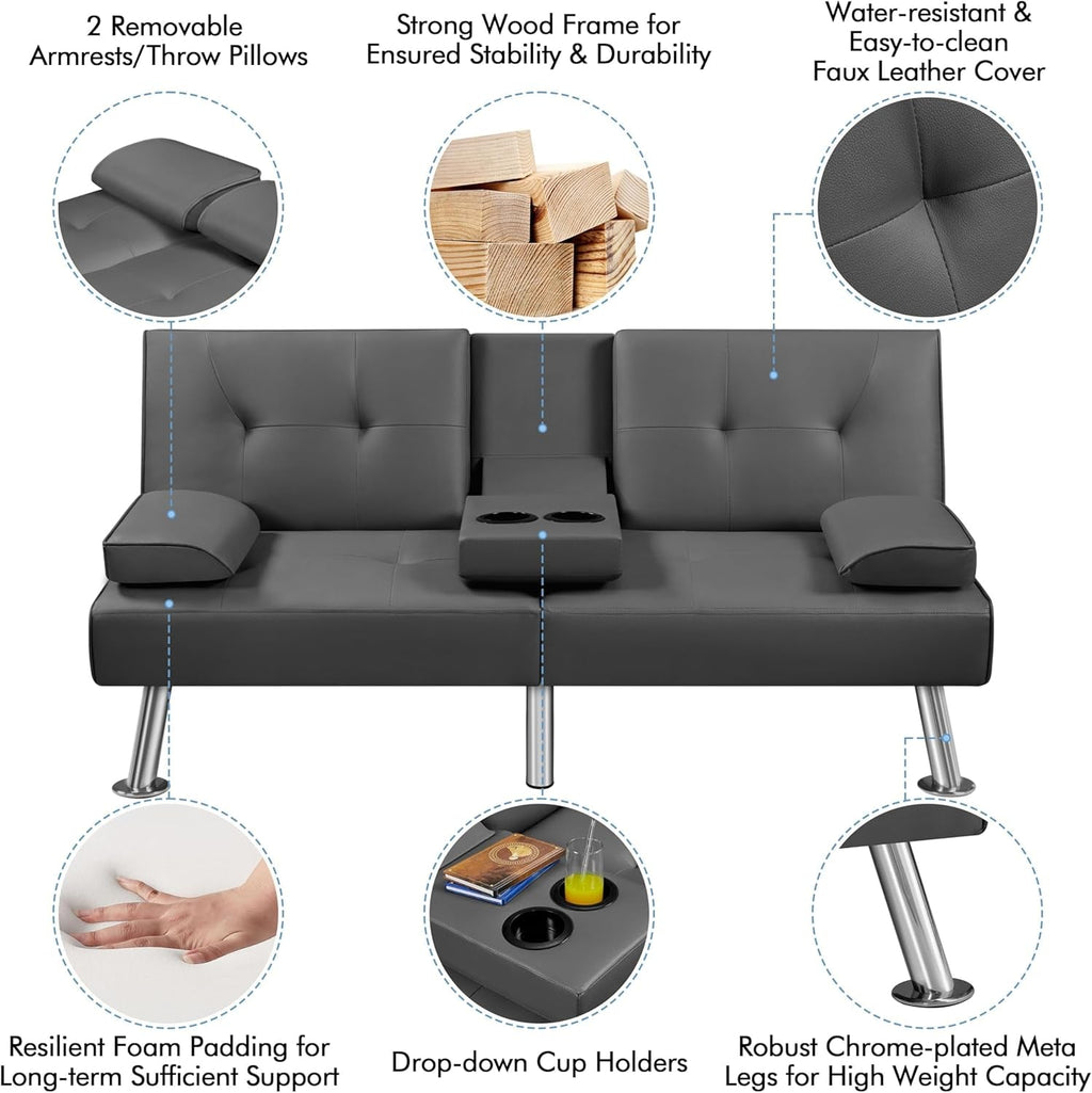 Convertible Sofa Bed Adjustable Couch Sleeper Modern Faux Leather Home