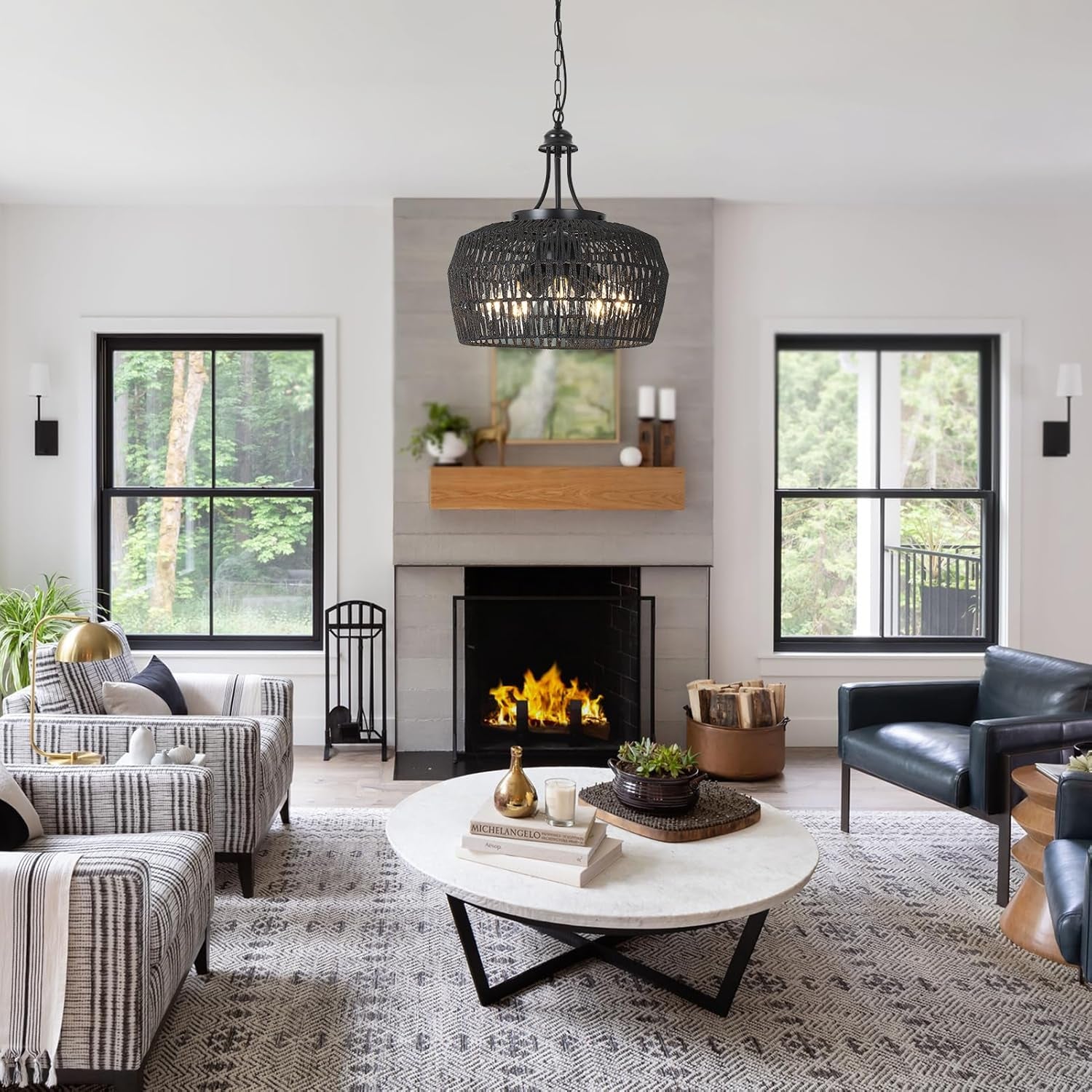 Five Light Black Chandelier For Farmhouse Dining Room