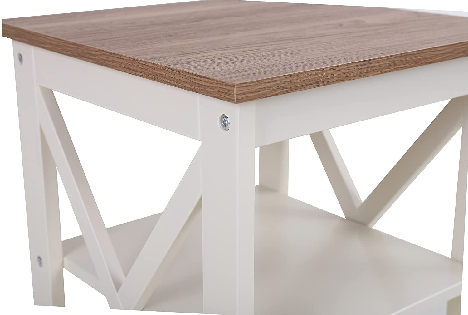 Rustic Ivory End Table Set Of 2 With Shelves 23.6 Inch
