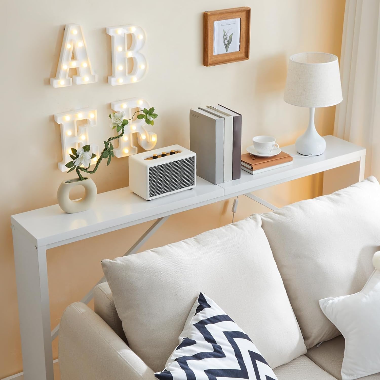62.2-Inch Industrial White Console Table With Metal Frame