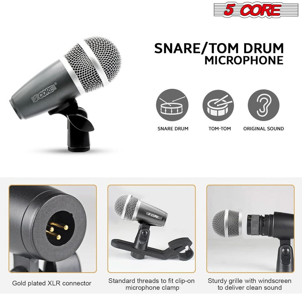 5Core Drum Mic Kit 7 Pcs Kick BassTom Snare Dynamic Mics Instrument