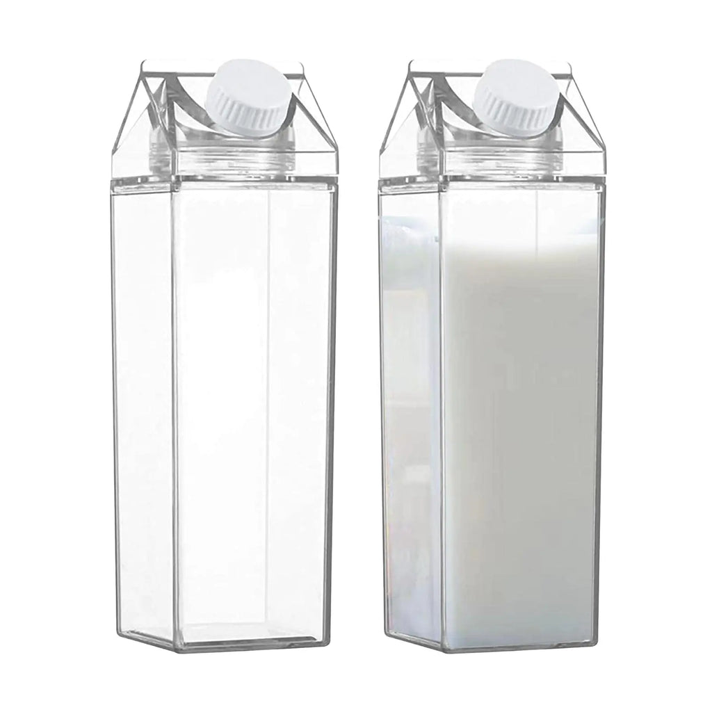 SOULAGRY Clear Milk Carton Container 2 Milk Carton Water Bottle Transparent Drinking Cup Reusable Creative Leakproof Bottles Portable Square Juice Bottle for Outdoor Sports Travel Camping