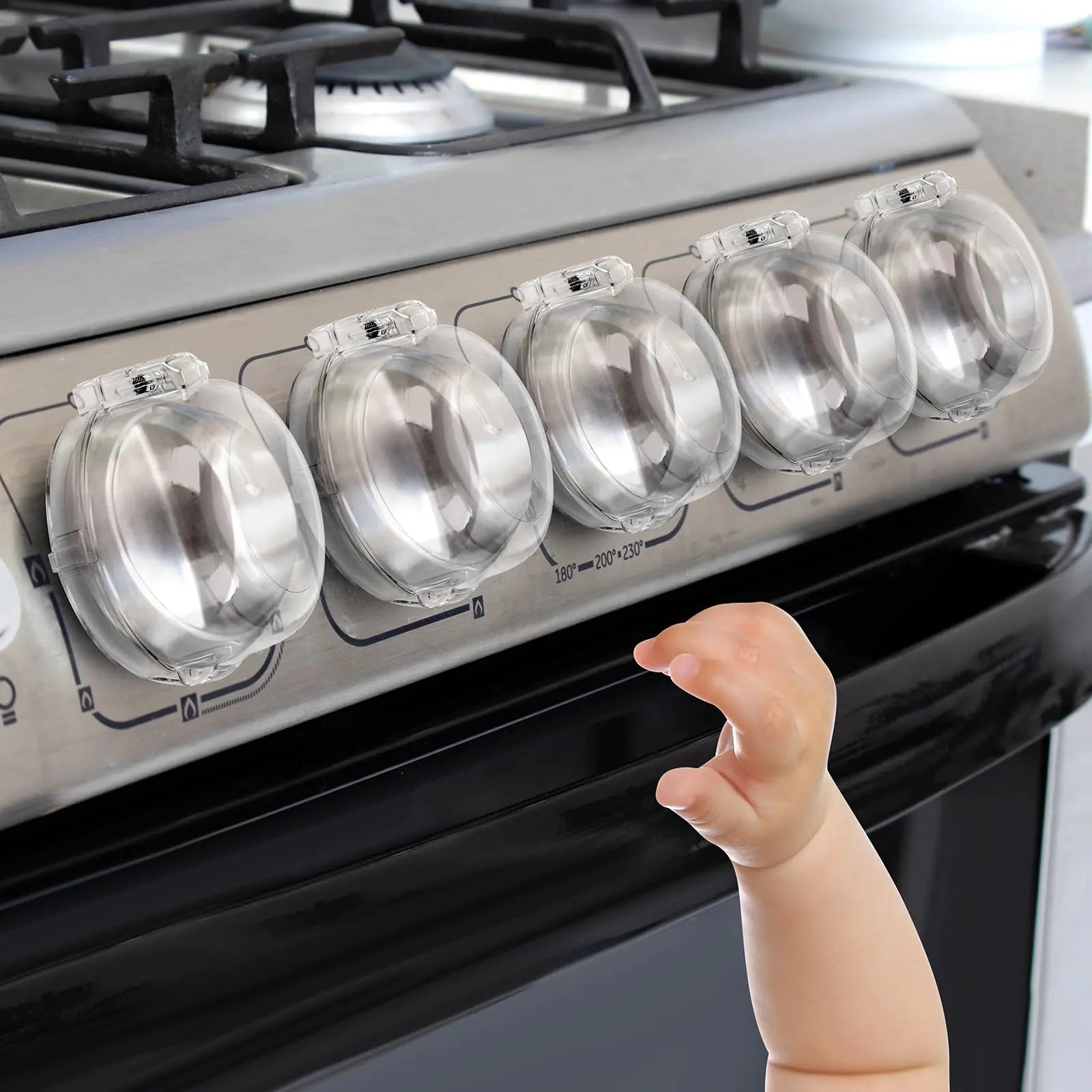 Gas Stove Knob Covers for Child Safety - 5 Pack Universal Size Stove Safety Knob Covers Heat-Resistant Child Proof Stove Knob Covers Pet/Baby Proofing Oven Knob Covers for Child Safety (Clear View)