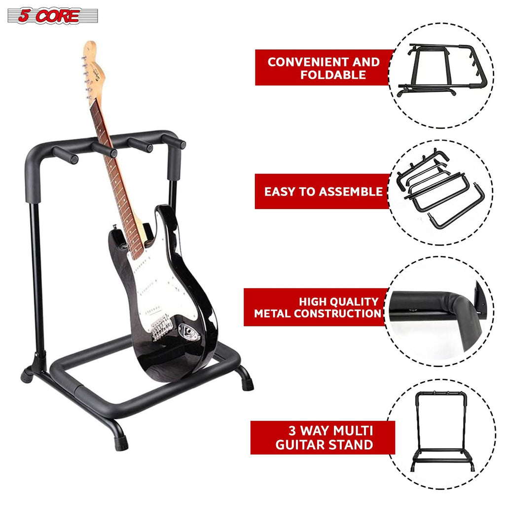 5Core Guitar Rack 3 Slot Multi Guitars Stands Floor Safe Storage for