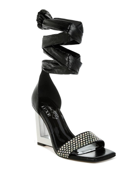 Hashira Rhinestone Studded Lace-Up Fantasy Heels