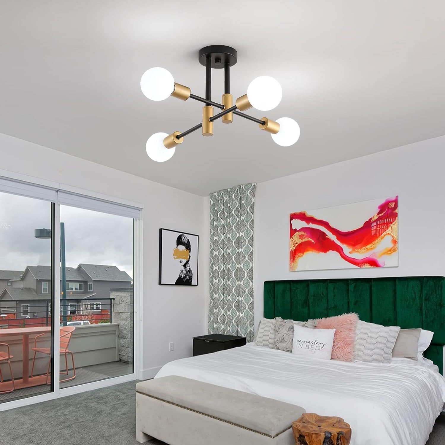Black Gold Sputnik Chandelier: Modern Industrial Ceiling Light
