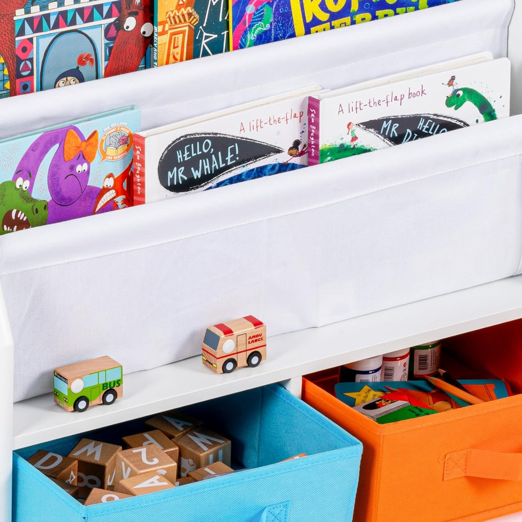 Kids Bookshelf with Storage Bins, Book Shelf for Kids Rooms, 4-Tier