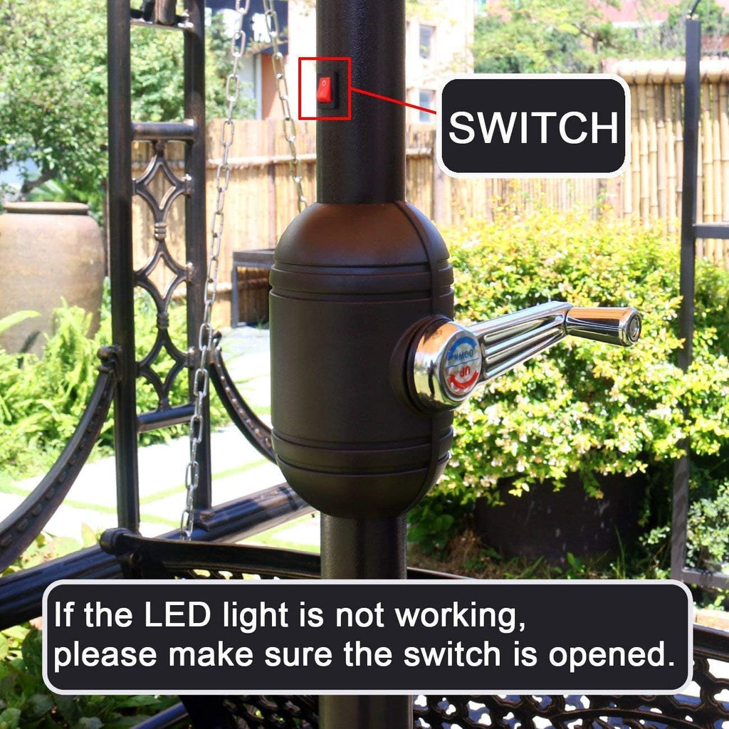 9 Ft Solar LED Lighted Patio Umbrella With Tilt And Crank Lift Light