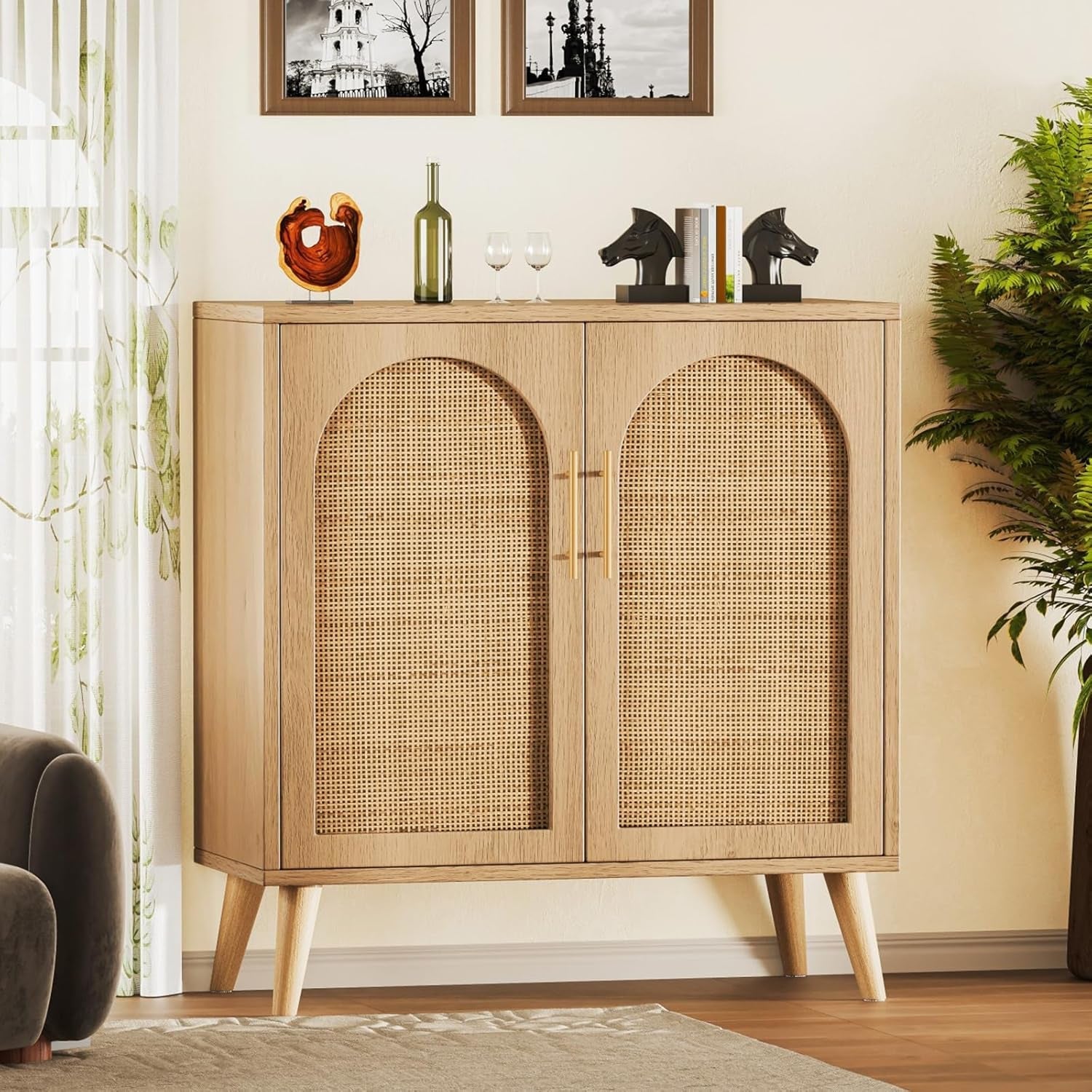 Natural Rattan Door Sideboard Buffet Cabinet
