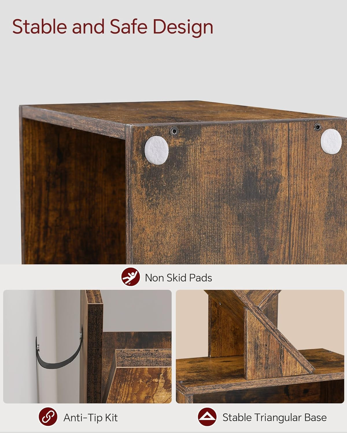 6 Tier Tree Bookshelf with Cabinet Rustic Modern
