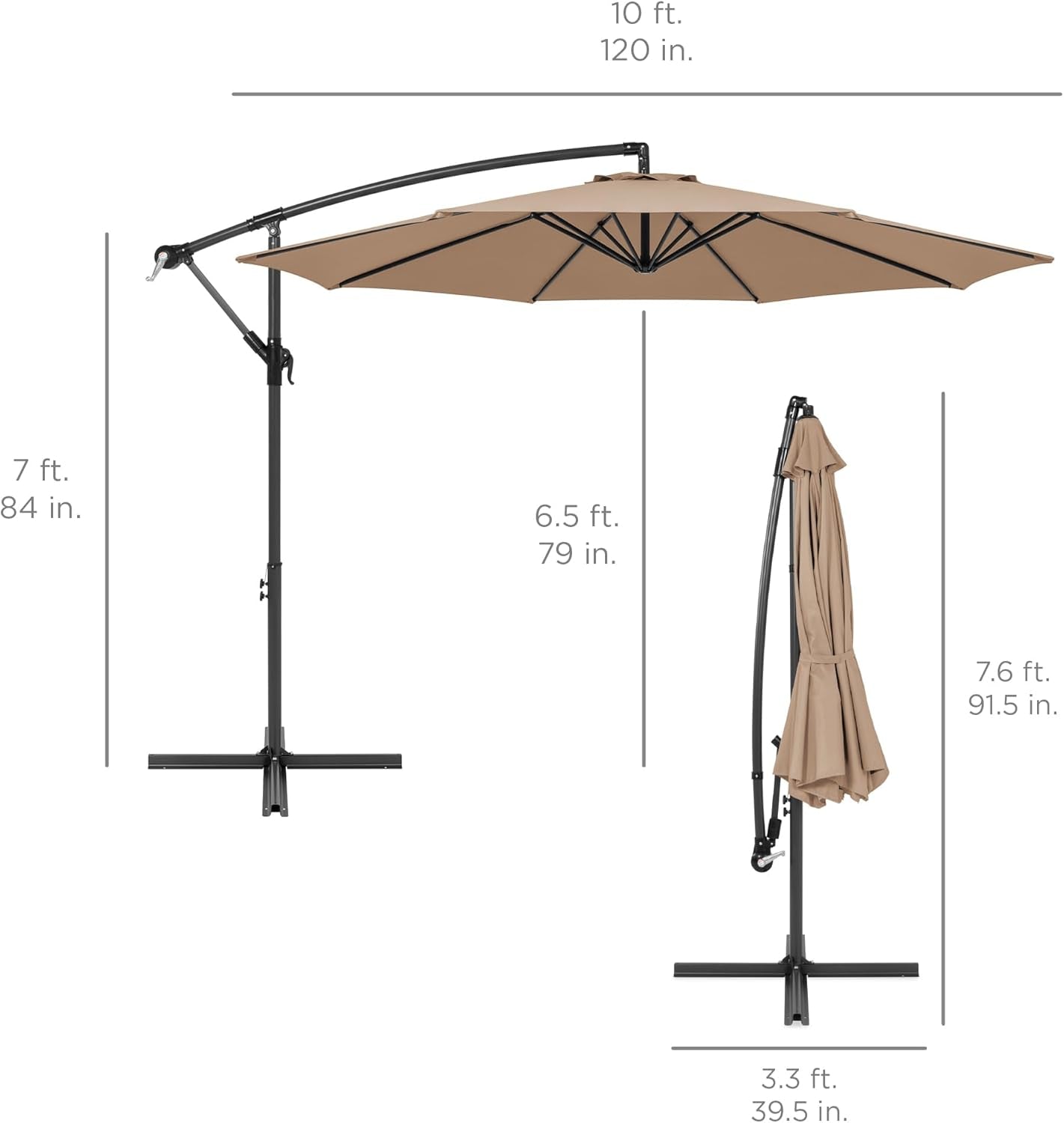 10Ft Offset Hanging Market Patio Umbrella W/Easy Tilt Adjustment,