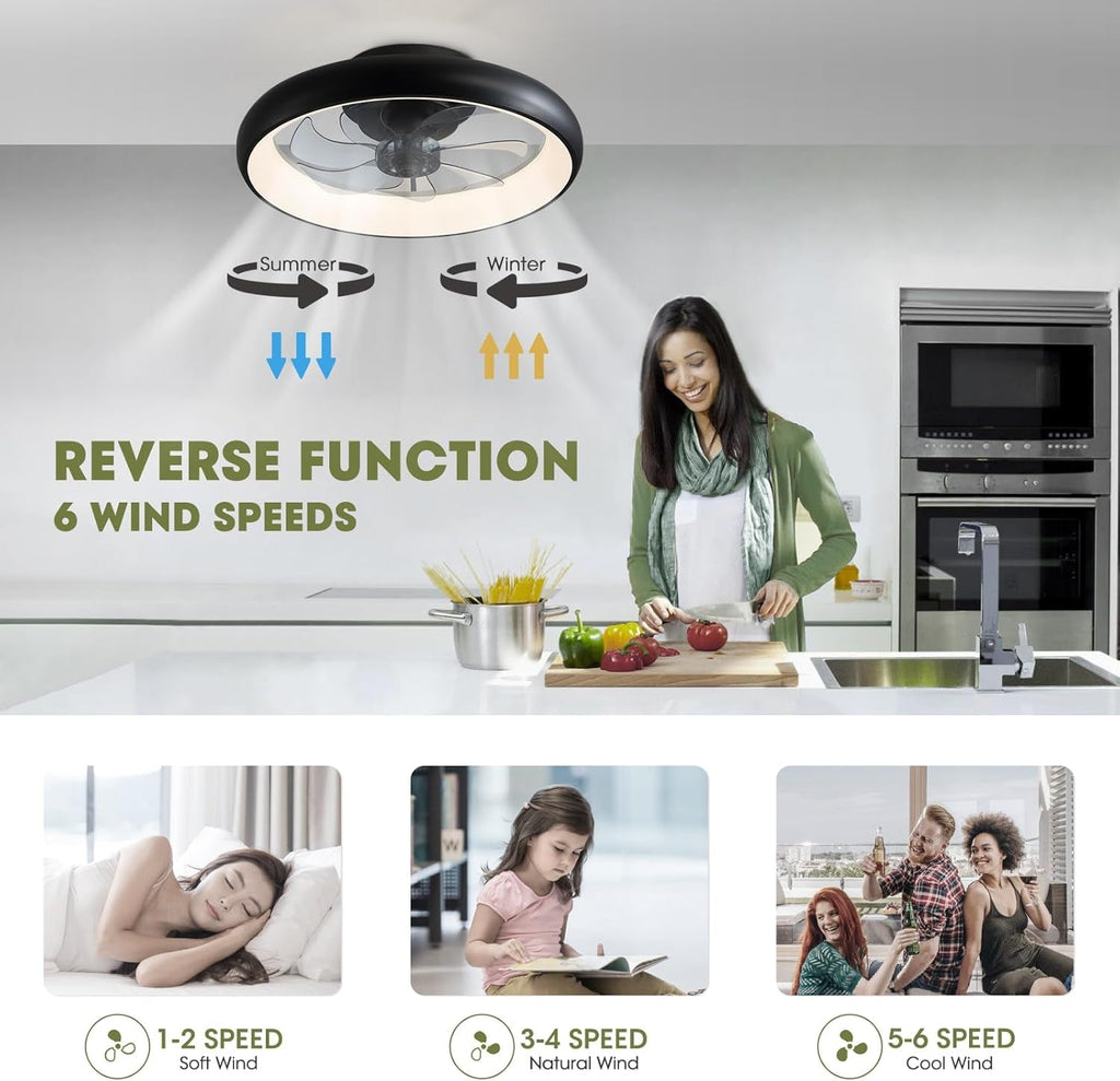 Ceiling Fans with Lights, Flush Mount Ceiling Fan with Alexa/Google