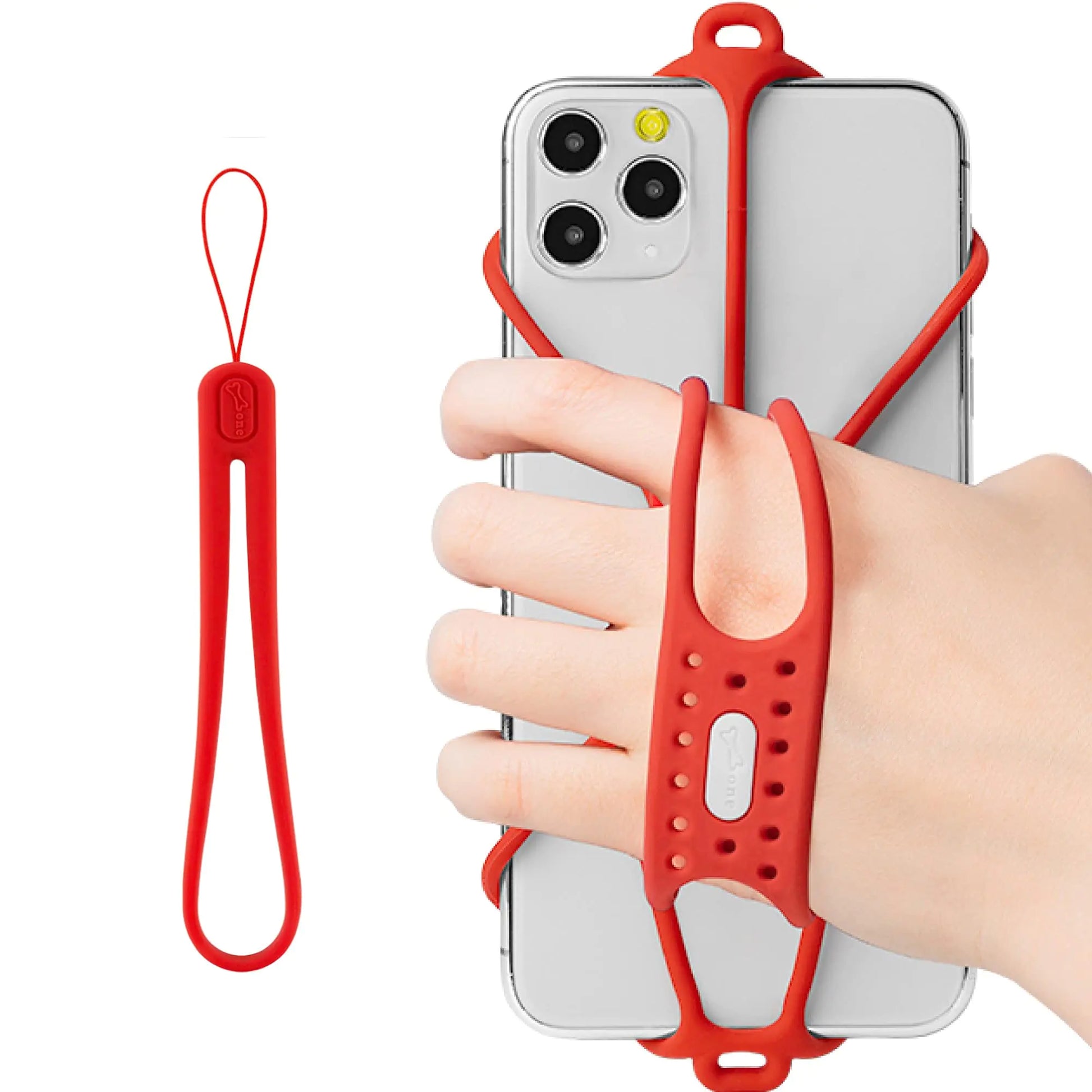 BONE Run Tie Handheld 1 Handheld Running Phone Holder with Wrist Lanyard Skin-Friendly Silicone Hand Strap for Workout Universal Sport Phone Carrier Compatible with Most Smartphone (Red)