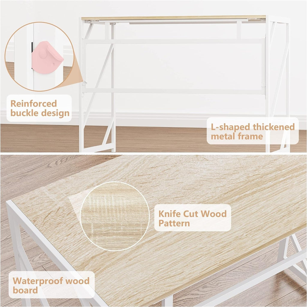 Folding Desk Writing Computer Desk for Home Office, No-Assembly Study