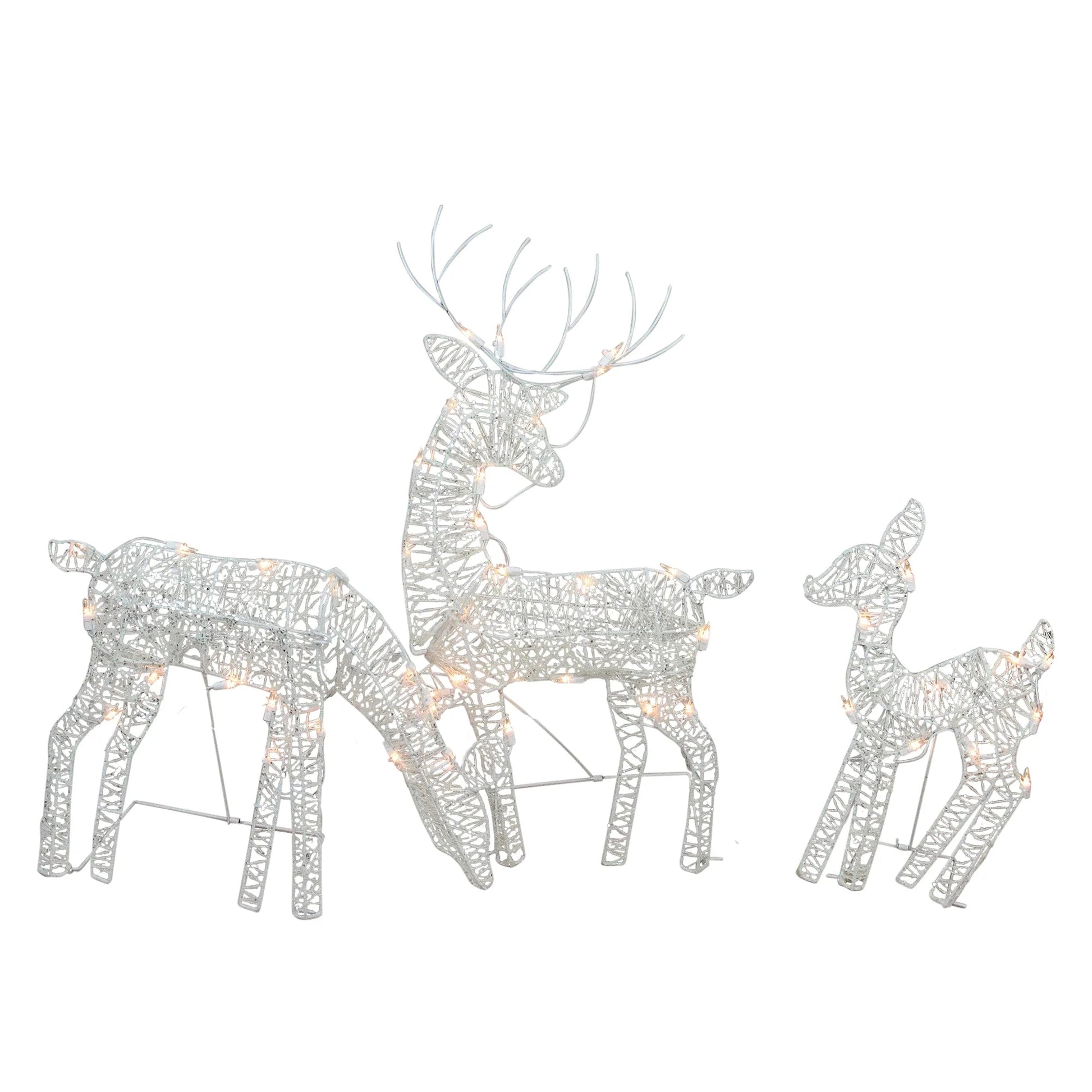 Set of 3 White Glittered Doe, Fawn and Reindeer Lighted Christmas