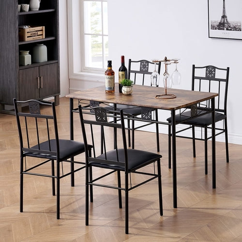 Dining Table Set For 4 With Wood Top Table And Stowable Chairs In