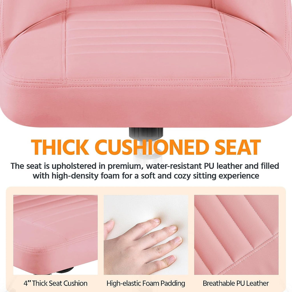 PU Leather Armless Office Chair, Mid Back Desk Chair, Computer Task