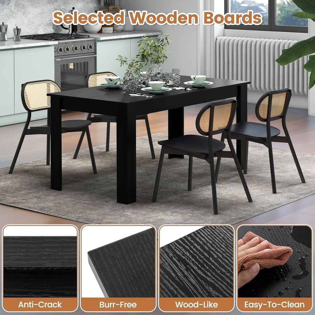 63 Inch Black Dining Table For 6 Modern Home Kitchen