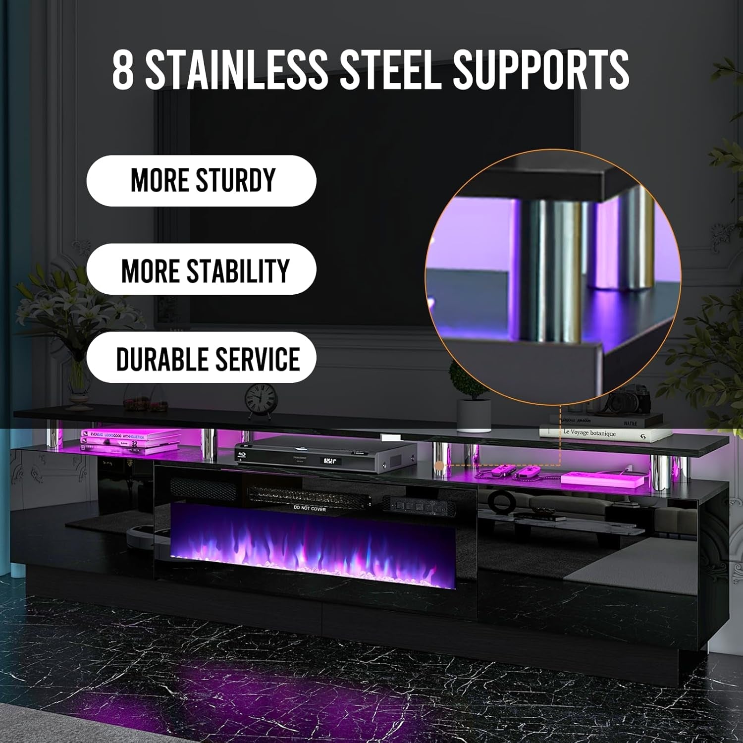 80 Inch Electric Fireplace TV Stand For TVs Up To 90 Inches Black