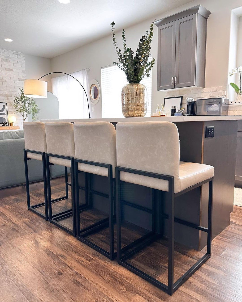 Set Of 4 Counter Height Bar Stools PU Leather With Back
