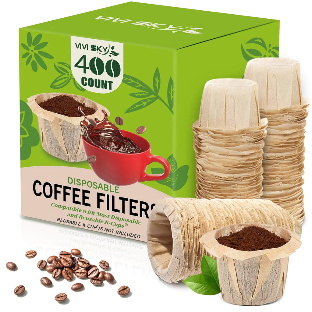 VIVI SKY Disposable K Cup Coffee Filters400 Count Coffee Filter Paper Filters for Keurg Brewers Single Serve 1.0 and 2.0 Use with Reusable K Cup Coffee Pods (400 Unbleached)