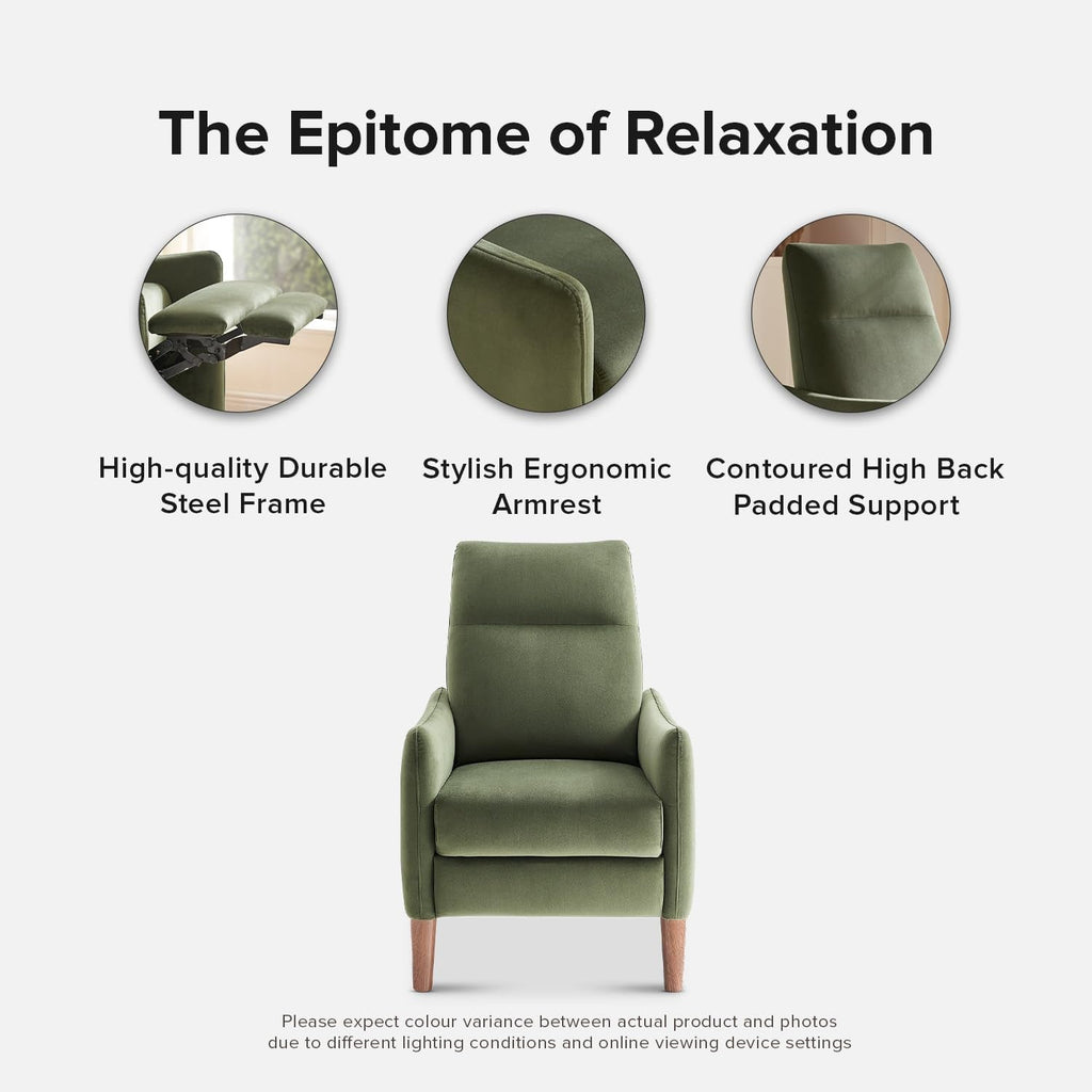 Arthur Olive Green Velvet Recliner Chair With 3 Positions