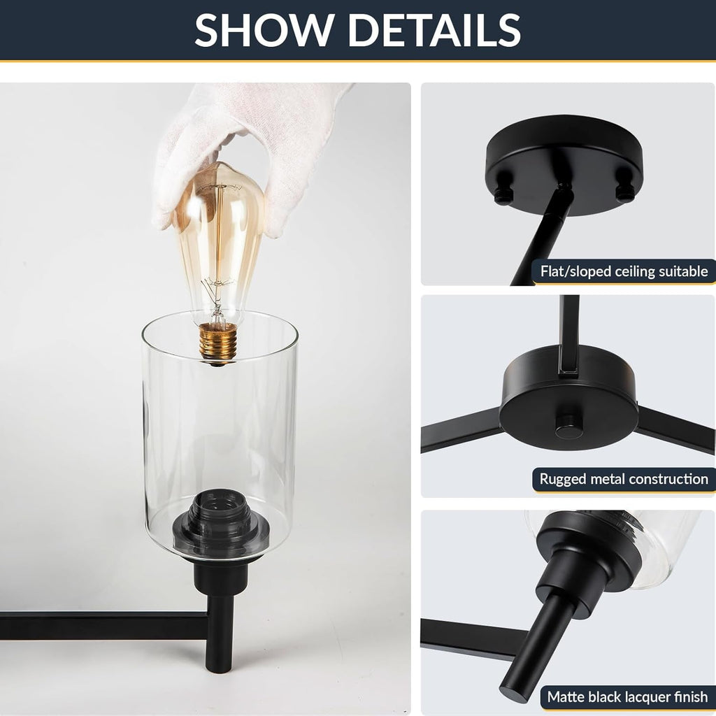 3 Lights Black Chandeliers for Dining Room Light Fixture over Table,