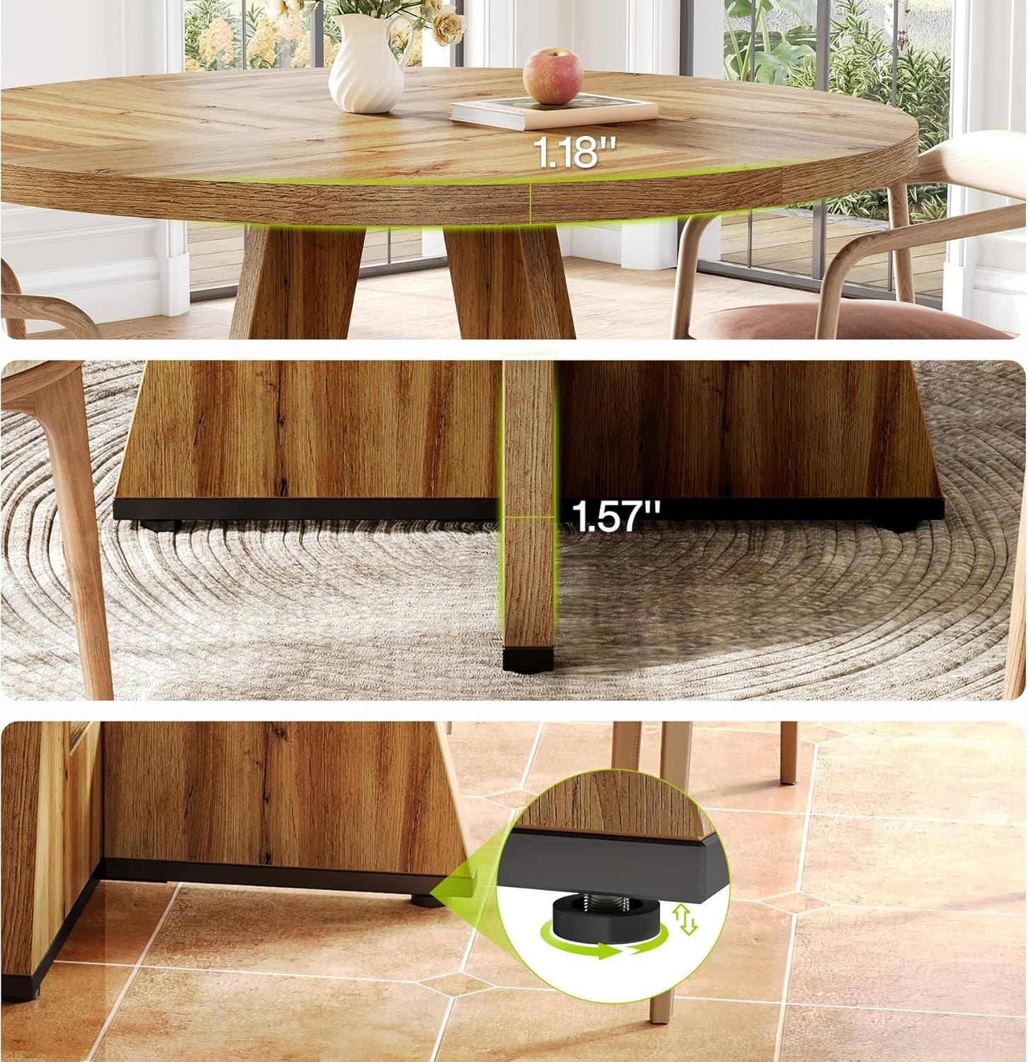 Round Dining Table 47 Inch For 4 To 6 With Wooden Pedestal