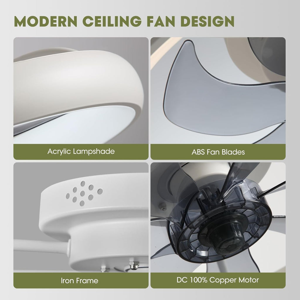 Ceiling Fans with Lights and Remote, 20'' Low Profile Flush Mount