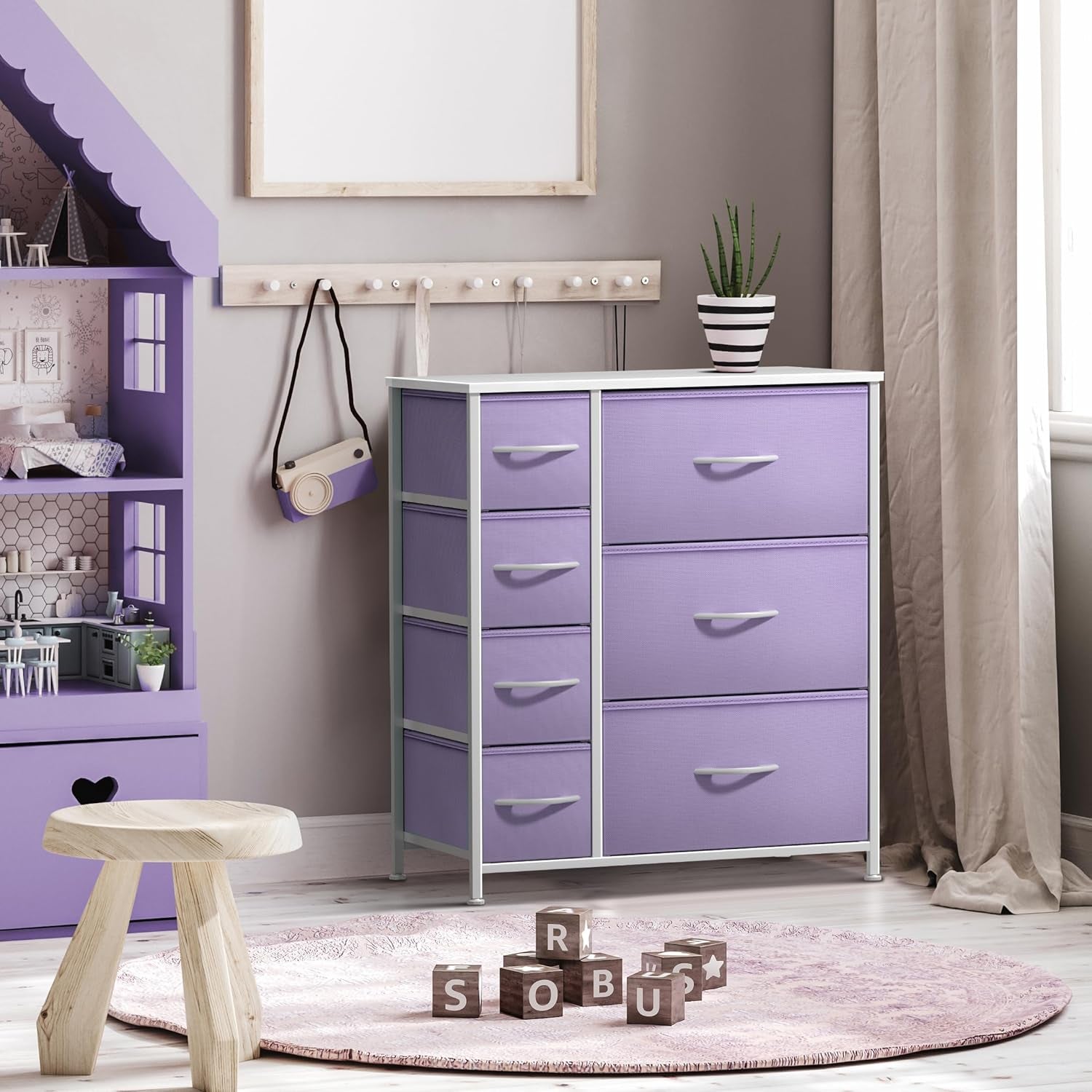 7 Drawer Dresser In Pastel Purple For Kids Clothes Storage