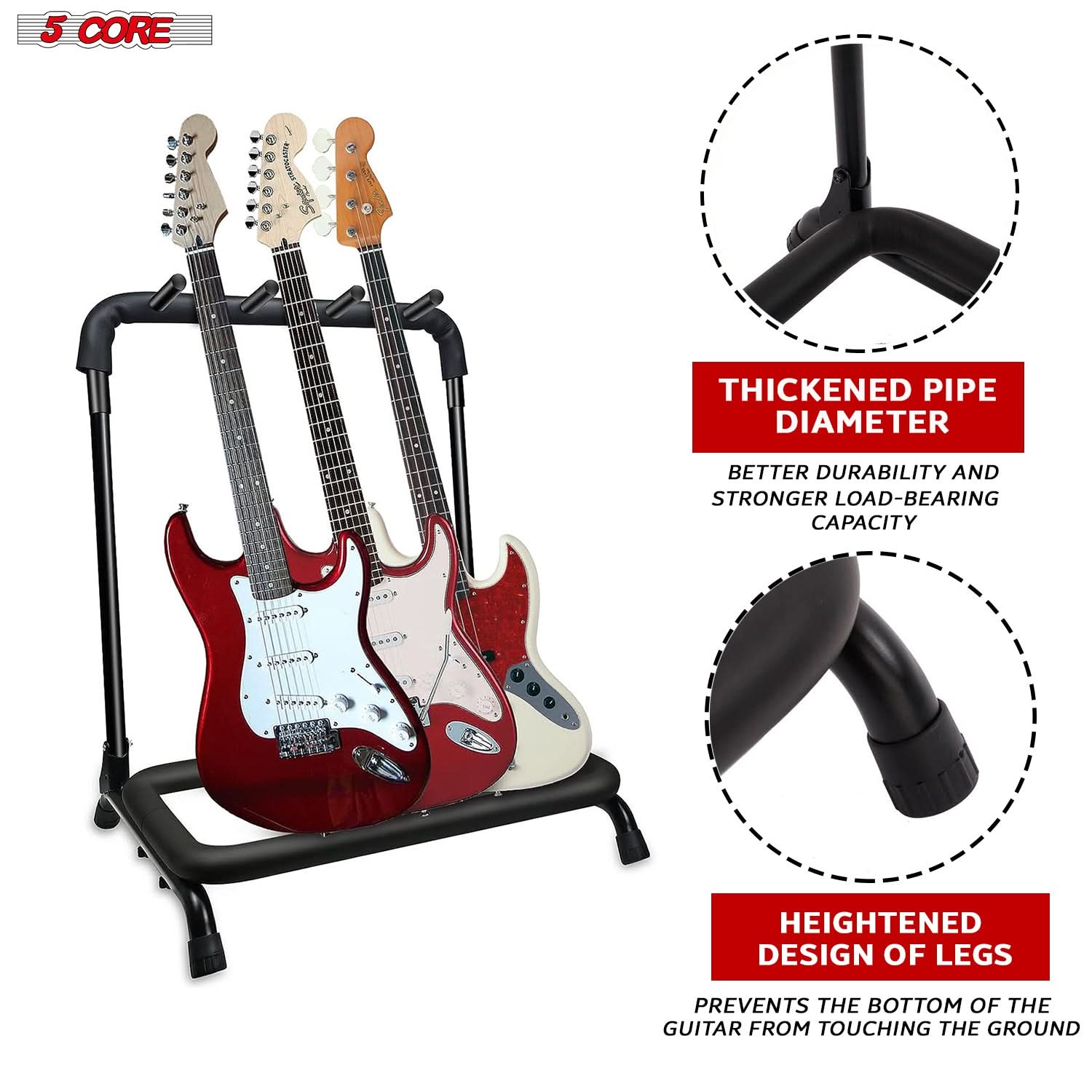 5Core Guitar Rack 3 Slot Multi Guitars Stands Floor Safe Storage for