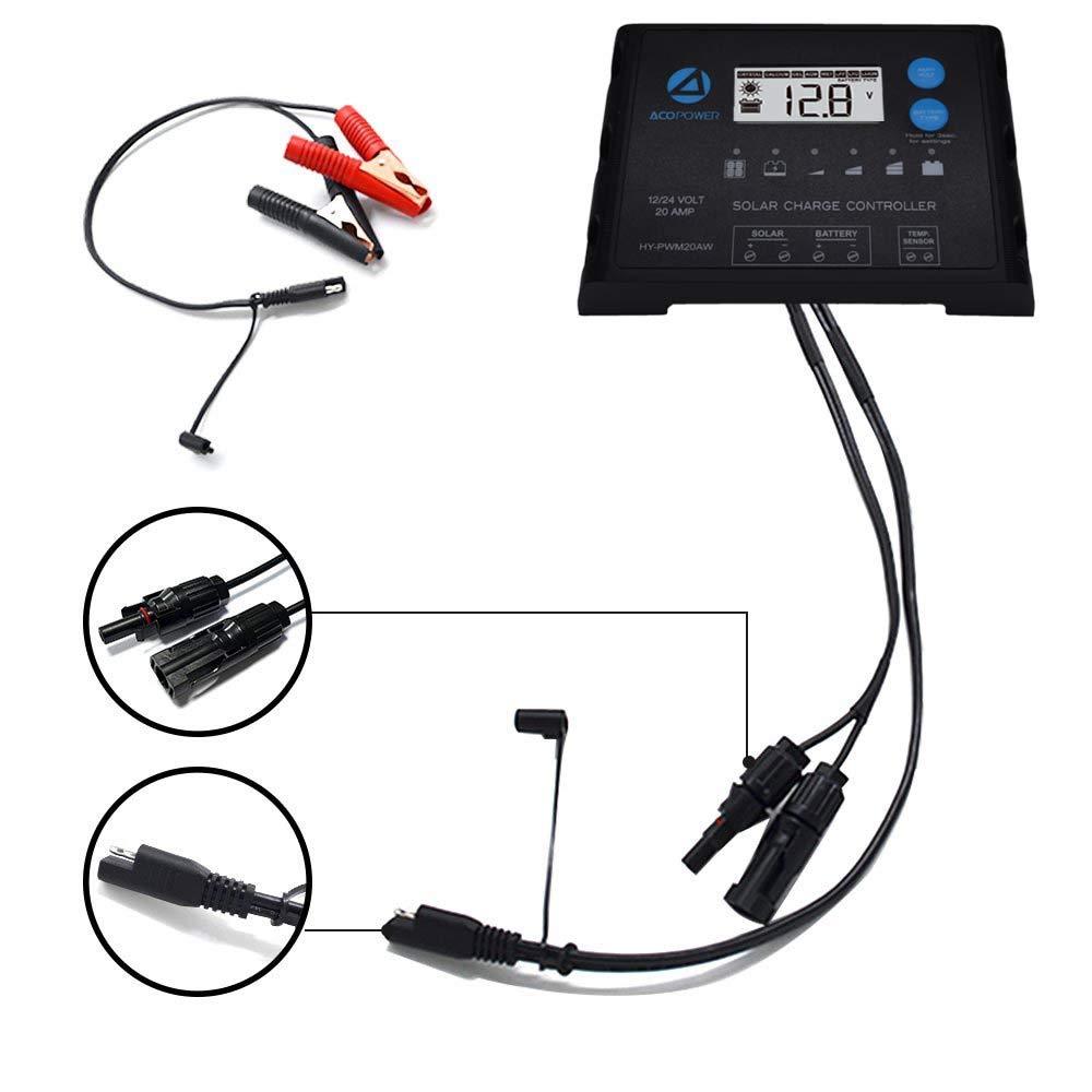 ProteusX 20A PWM Charge Controller w/ Alligator Clips & Solar