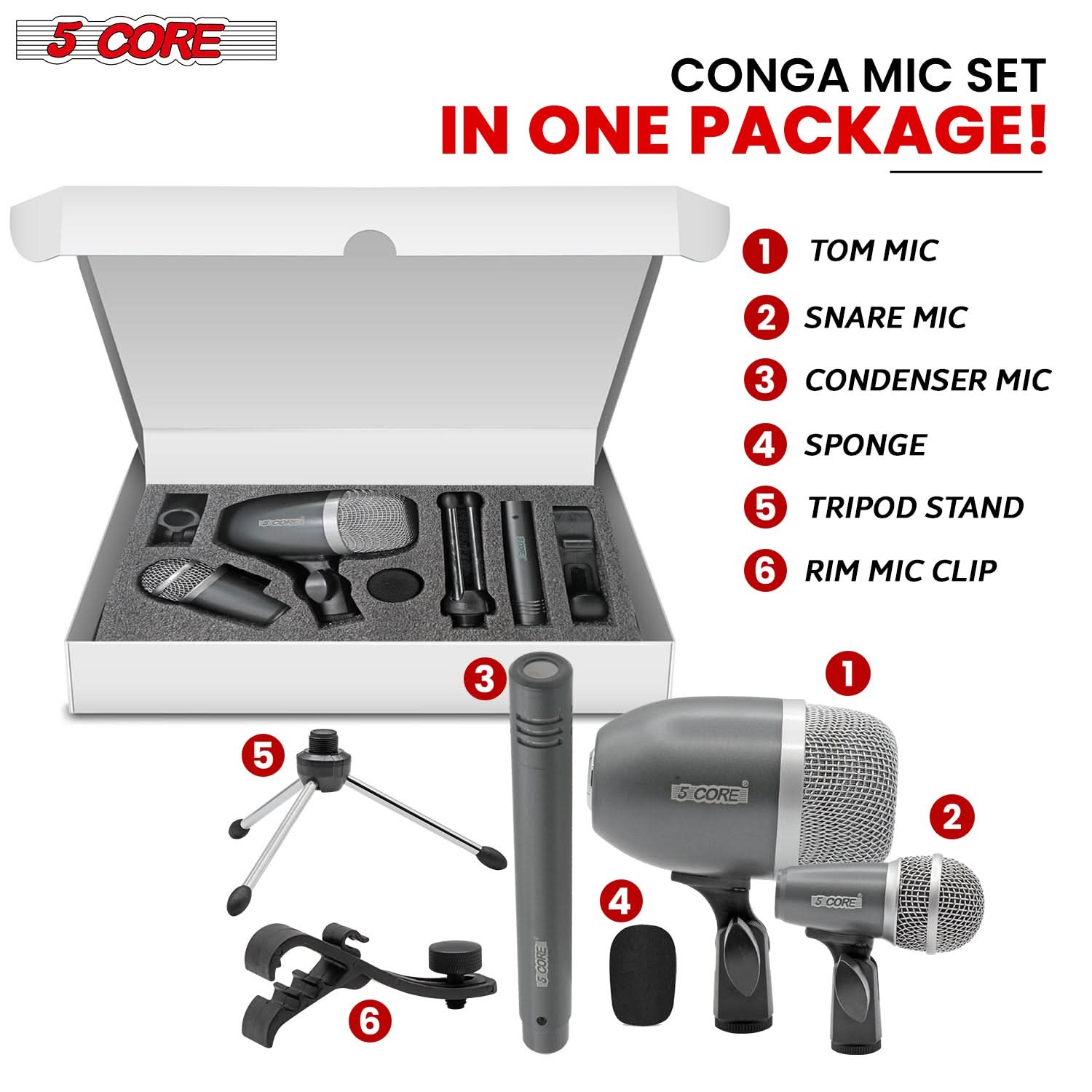 5Core Conga Mic Snare Tom Microphone Drum Kit Condenser XLR Instrument