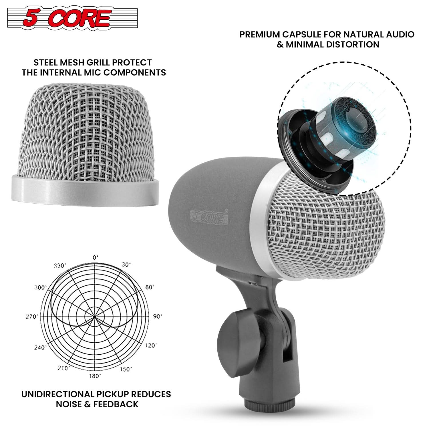 5 Core Snare Microphone XLR Wired Uni Directional Tom Drum and Other
