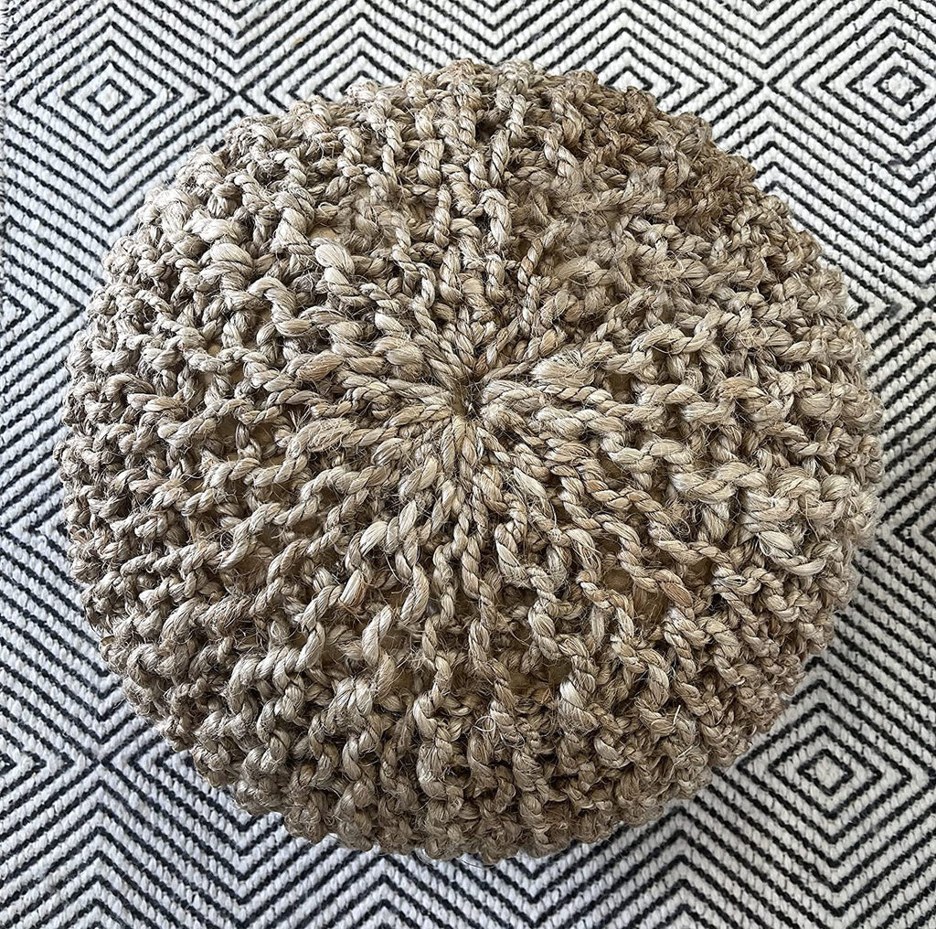 Natural Jute Braided Pouf Ottoman - Versatile Footrest