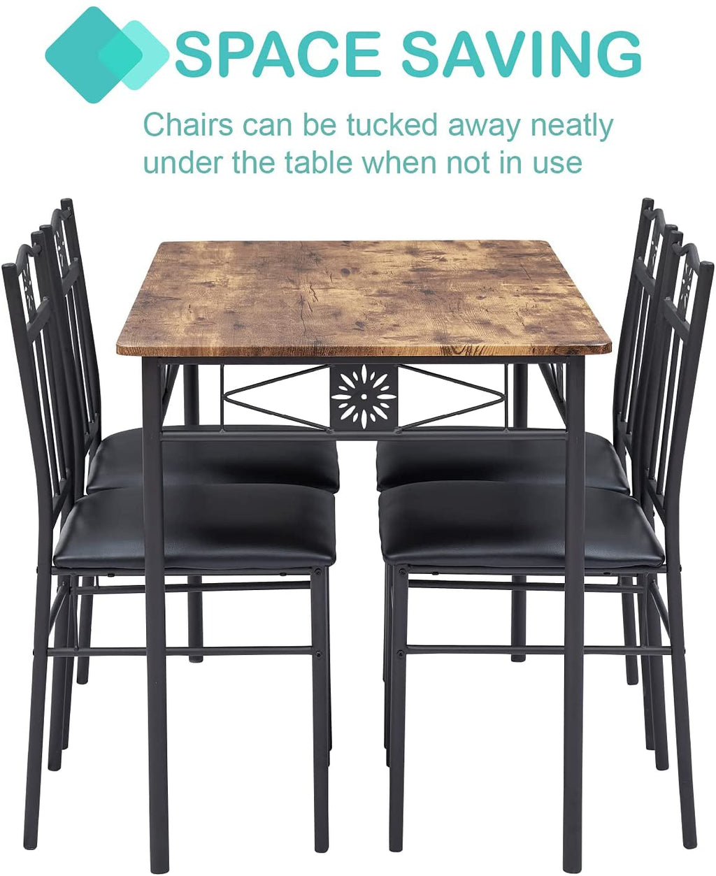 Dining Table Set For 4 With Wood Top Table And Stowable Chairs In
