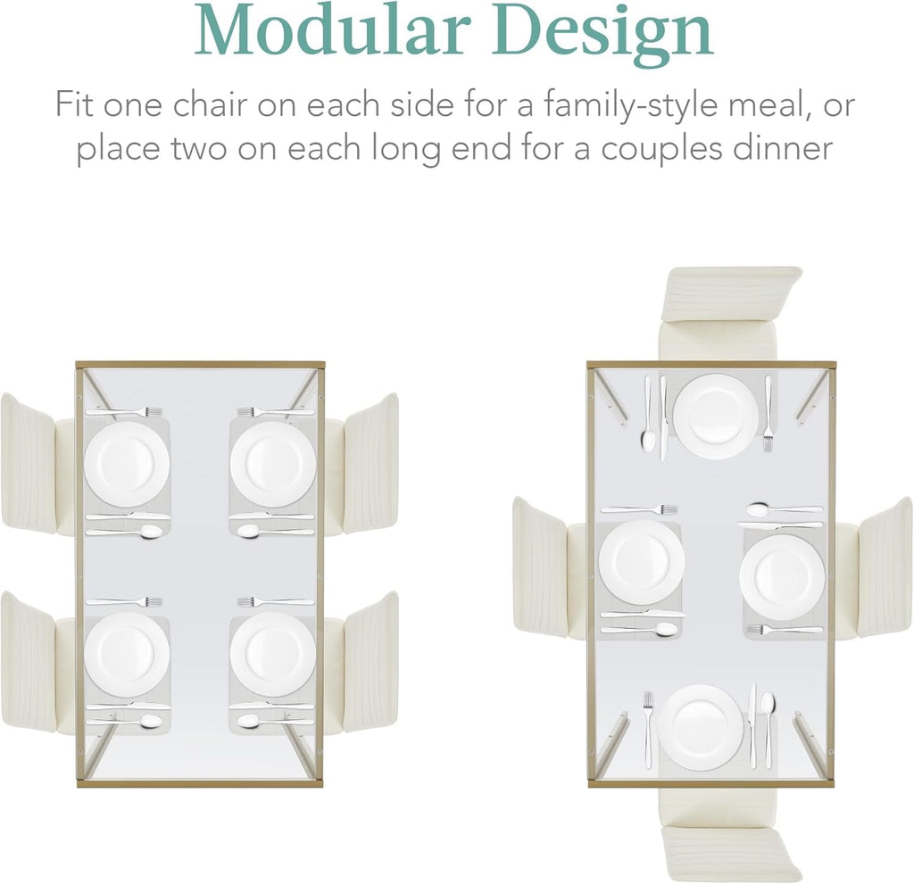 Ivory Gold 5 Piece Glass Dining Set With Upholstered Chairs