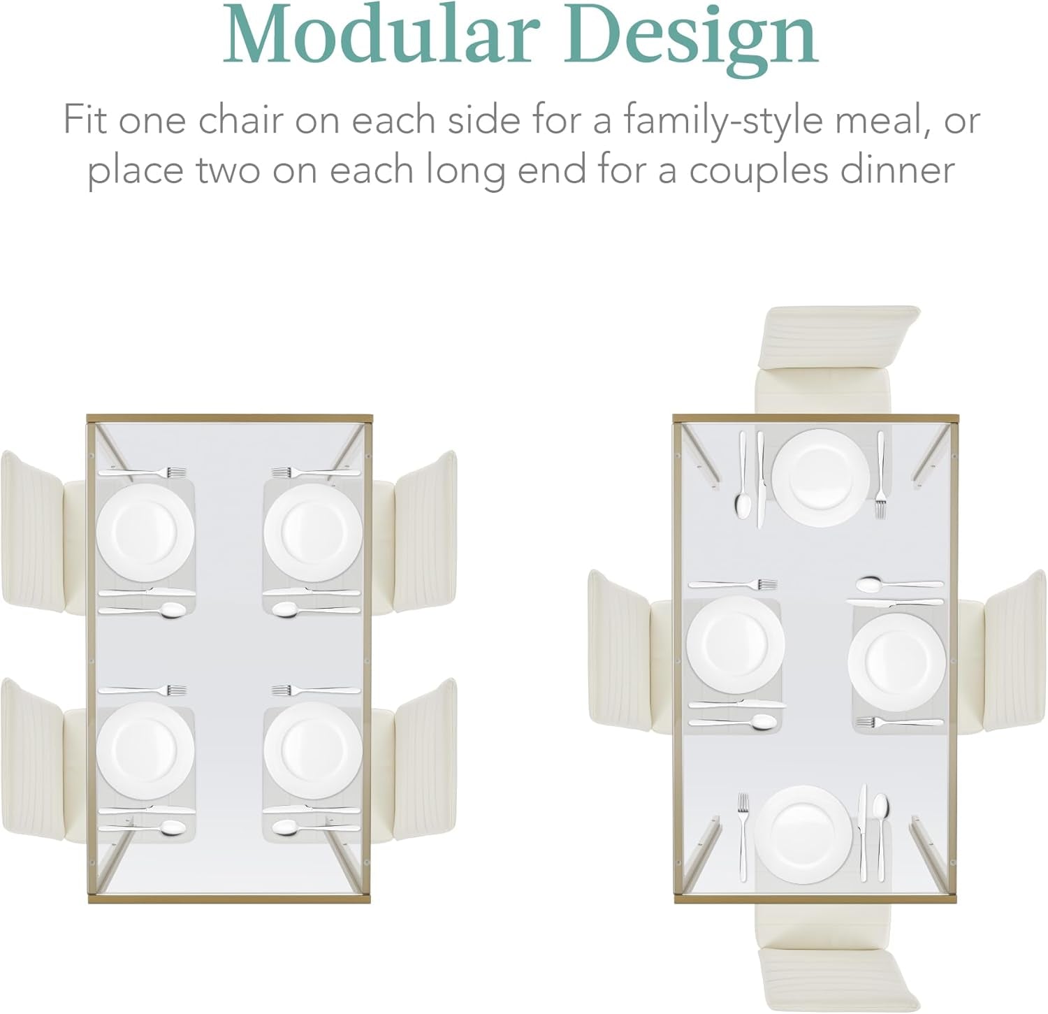 Ivory Gold 5 Piece Glass Dining Set With Upholstered Chairs