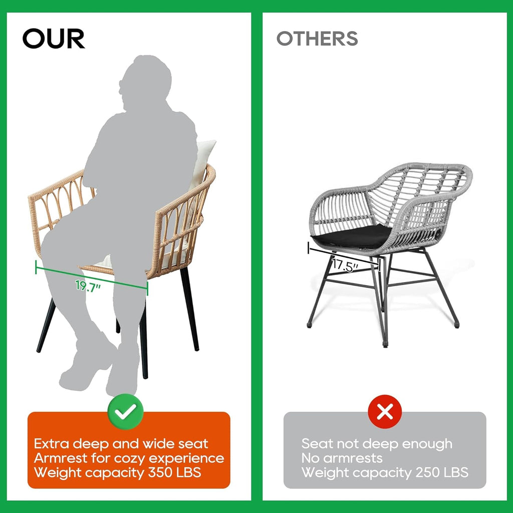 Three Piece Patio Bistro Set Outdoor Wicker Beige Rattan Table And