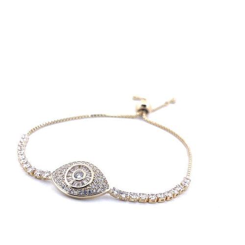 18K Gold Plated Evil Eye Tennis Bracelet with Whit