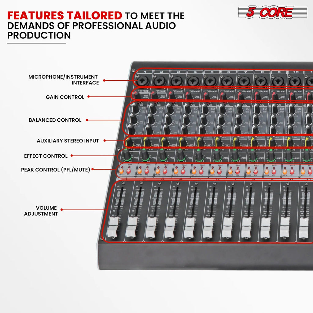 Audio Mixer 12 Channel DJ Equipment with Bluetooth USB Console Sound